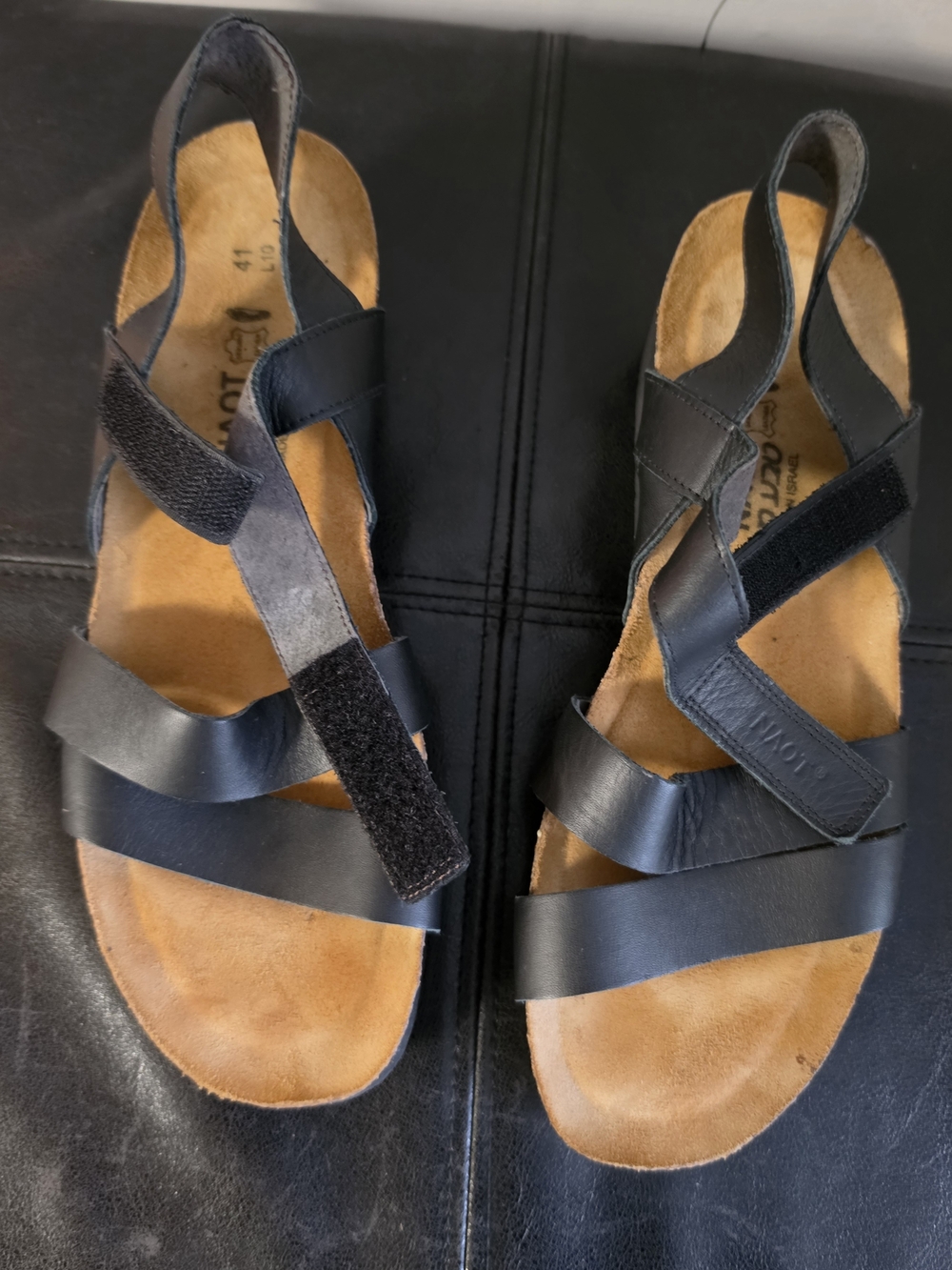 Women’s Black Leather Slingback Sandals with Adjustable Straps Made In Israel
